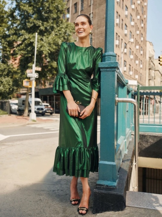 POMANDER PLACE Dresses & Skirts - Tuckernuck Pomander Place Emerald Crinkle Lurex Lillith Dress Size Medium NEW